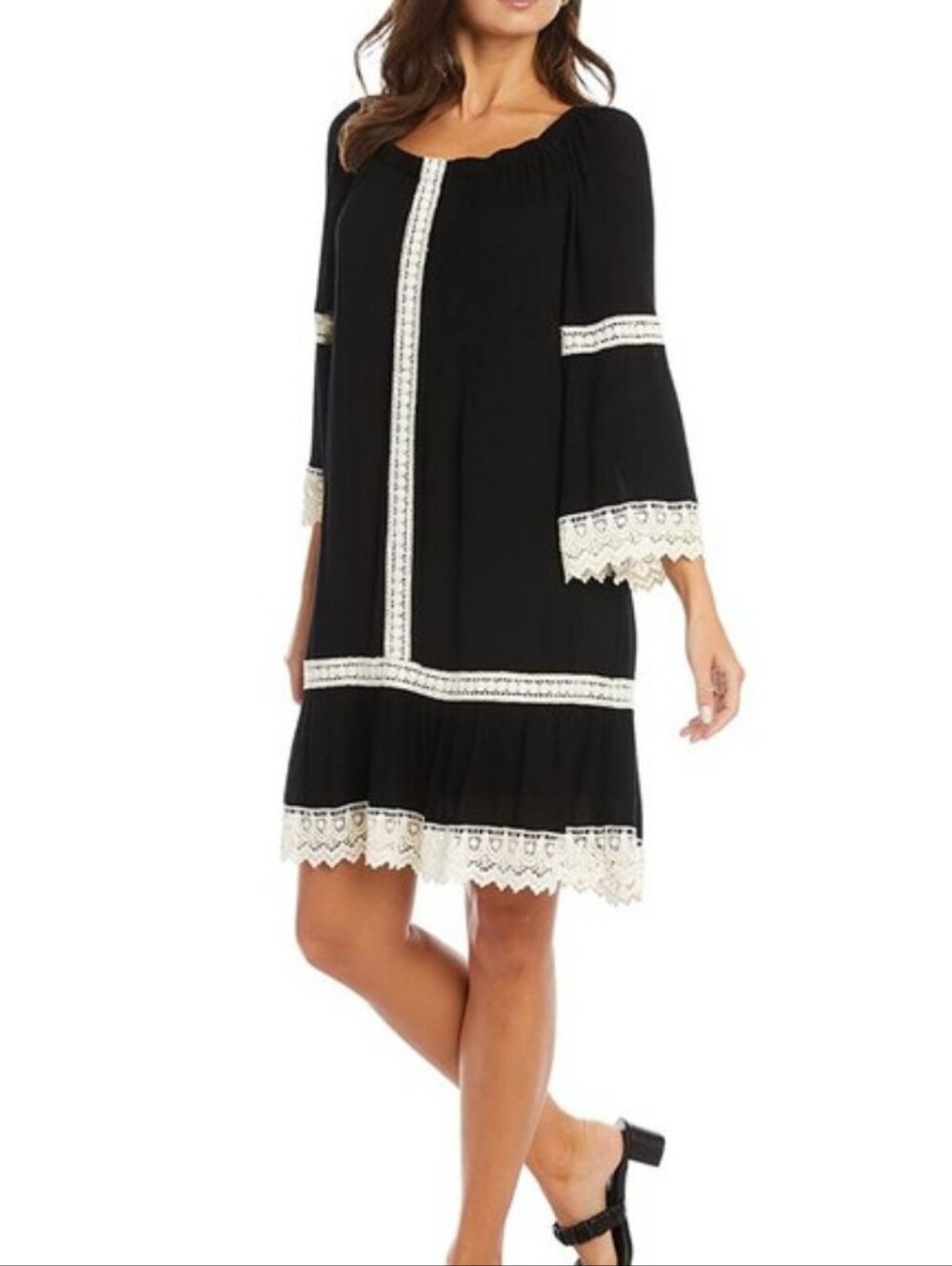NWT Karen Kane Garden Party Mixed Lace Black Dress Size M Boho Vacation Beach